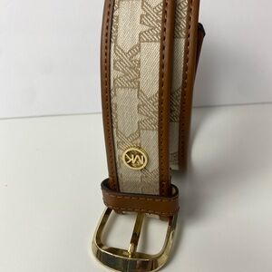 Michael Kors Unisex Monogram Belt Tan and Cream Gold Hardware Size Large